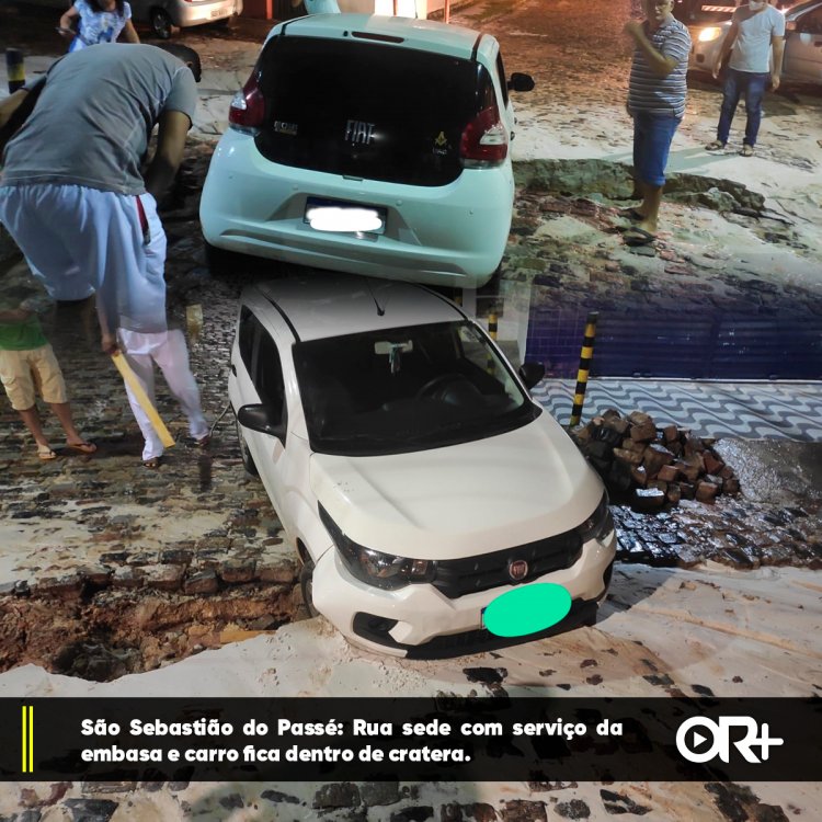 São Sebastião do Passé: Rua sede com serviço da embasa e carro fica dentro de cratera.
