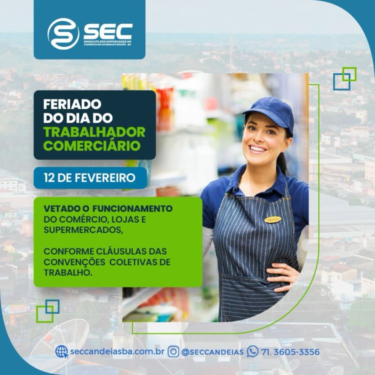 COMUNICADO OFICIAL DO FERIADO DO DIA DO TRABALHADOR COMERCIÁRIO