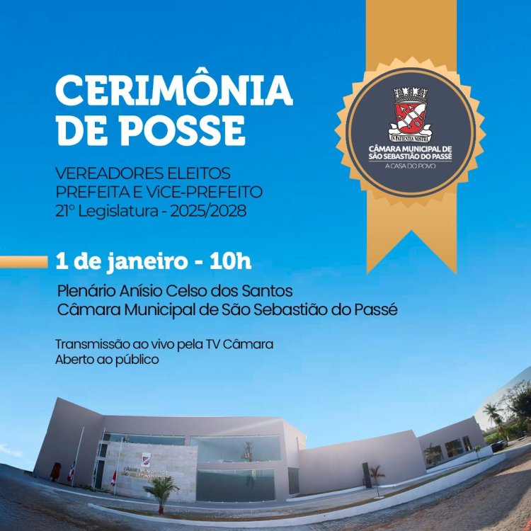 Convite para cerimônia  de posse de prefeita, vice e vereadores de São Sebastião do Passé .